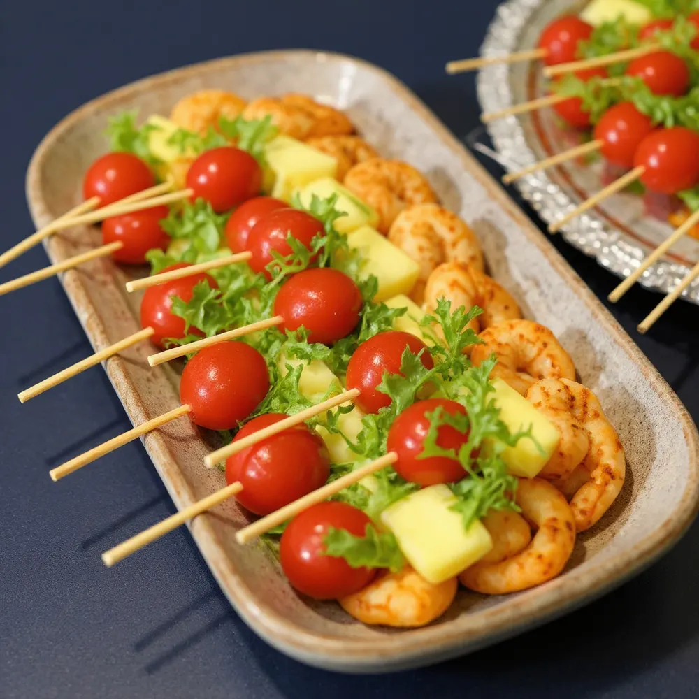 새우와 방울토마토, 치즈를 끼운 스큐어